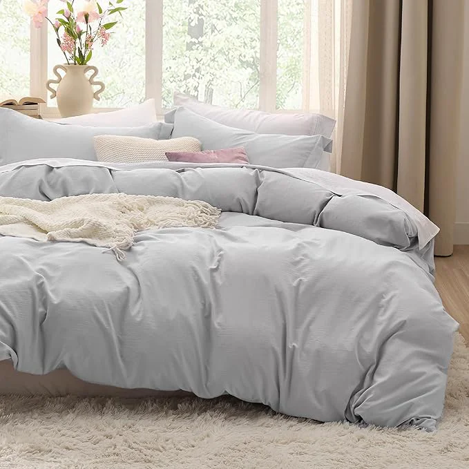 Next-Generation Bedsure Light Grey Duvet Cover Queen Size - 3 Pieces Prewashed Cotton-Like Extra Soft Bedding Set Includes 1 Duvet Cover 90x90 Inches with Zipper Closure amp 2 Pillow Shams Comforter Not Included Trusted