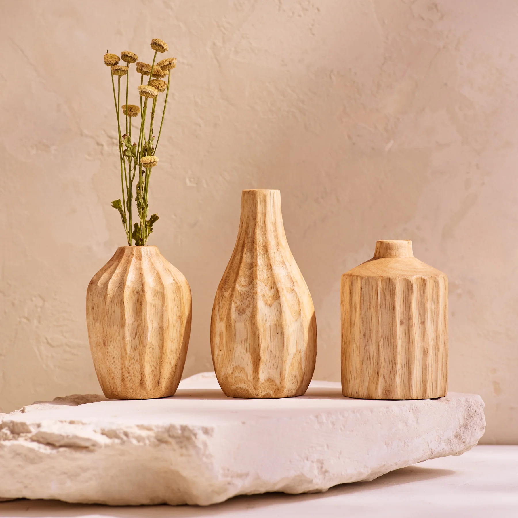 Advanced Kiln Mango Carved Mini Vases Set of 3 Smart