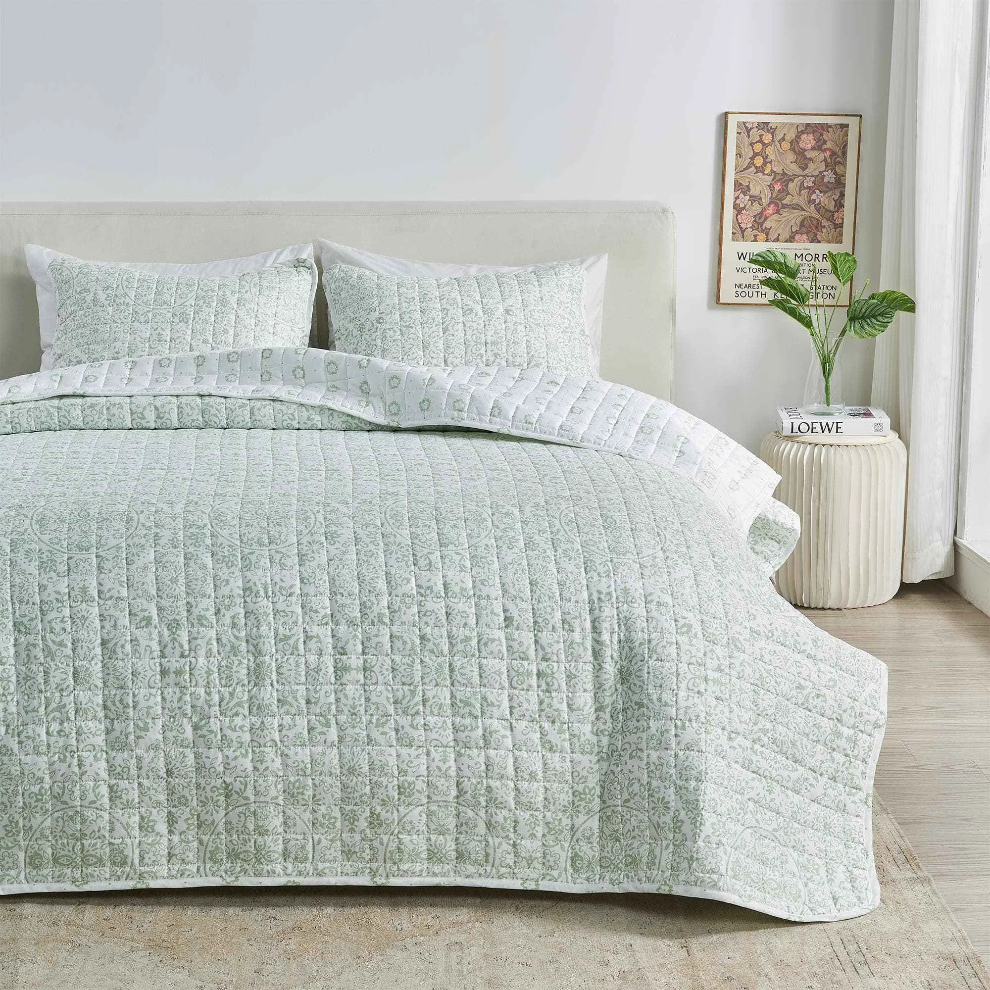 Safe Floral Medallion Printed Microfiber Quilt Set - Kaleigh Collection First-Class
