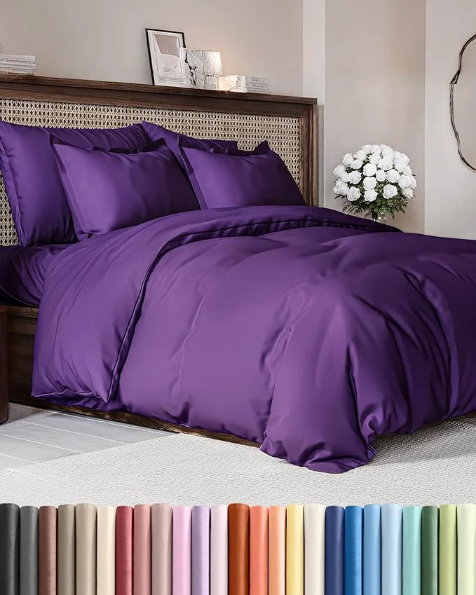 Healthy Duvet Cover Queen Size Set - Extra Soft Queen Duvet Cover 90 quot x 90 quot with 2 Pillow Shams - Hotel Luxury Easy Care amp Fade w Zipper Closures amp Ties - All Season Comfy Cozy amp Breathable Purple Long-Lasting