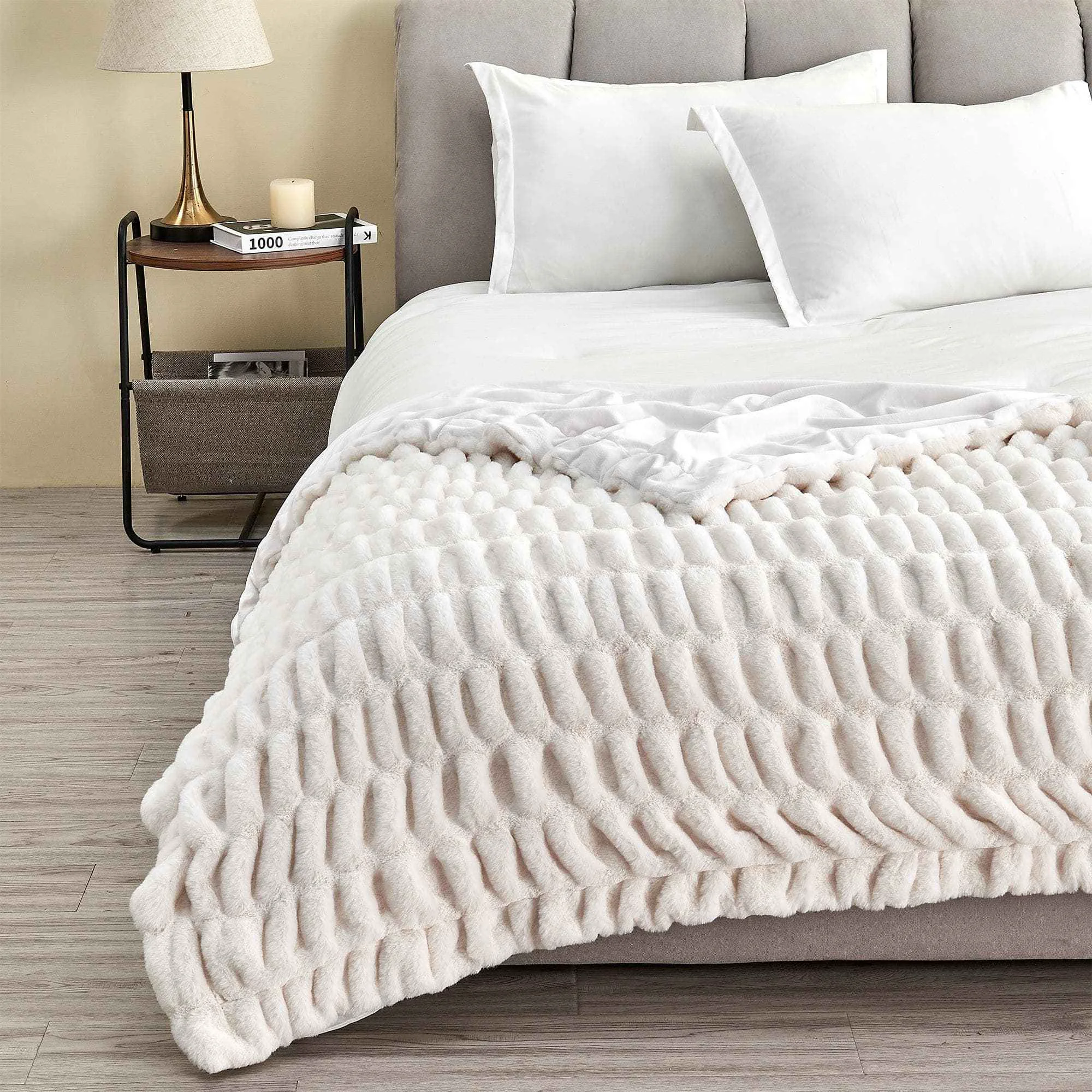 Modern Ruched Faux Fur Throw Blanket - Alondra Collection Recyclable