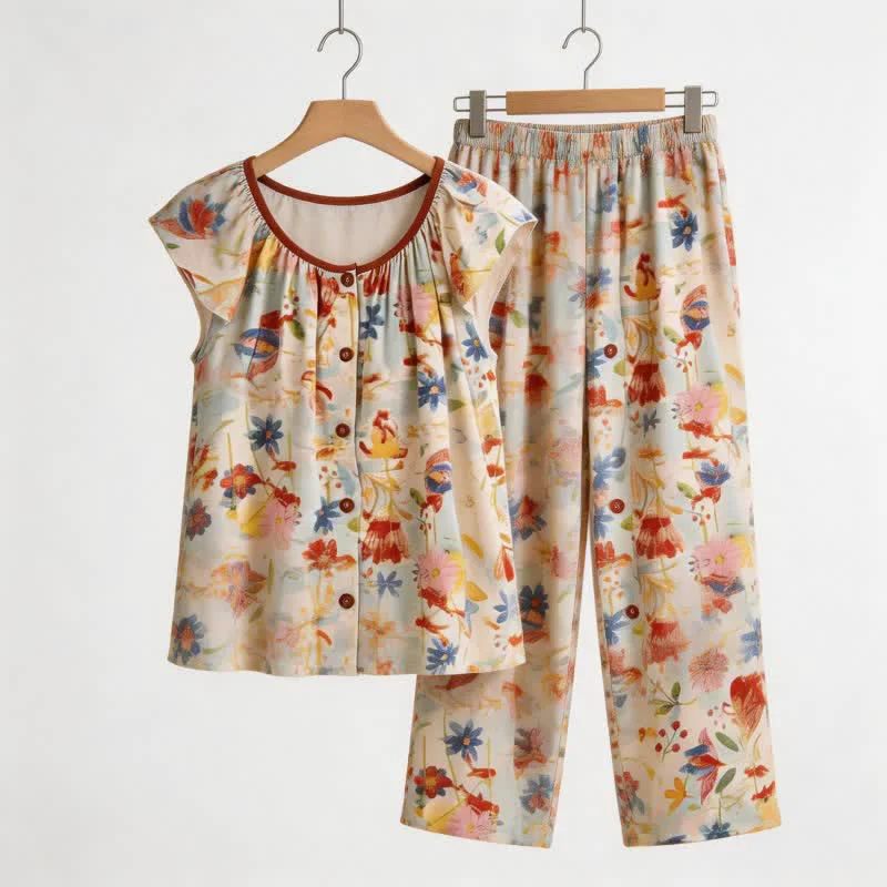 Premium Ownkoti Rustic Style Floral Bloom Loungewear Set Convenient