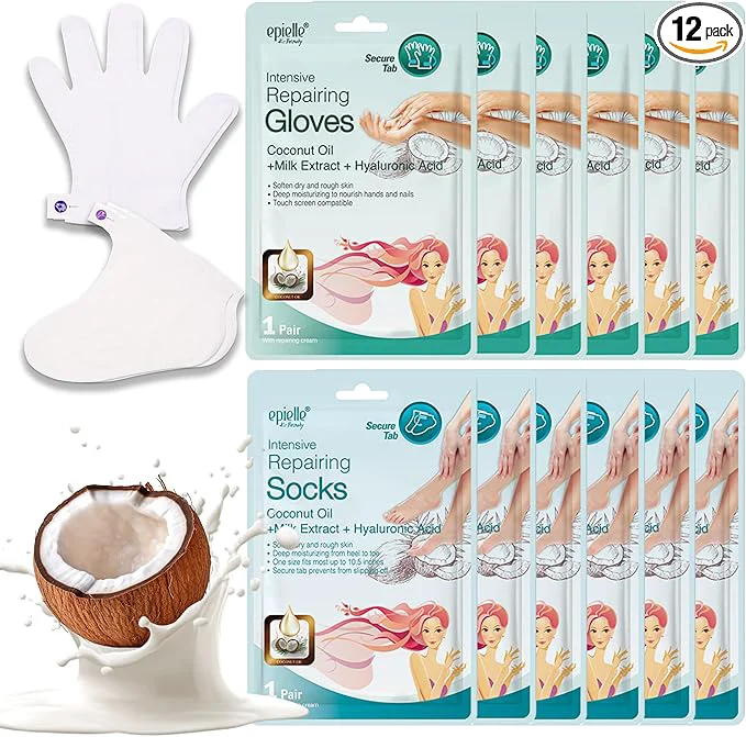 Green Epielle Intensive Repairing Hand Foot Masks Restore and Moisturize Dry Relaxed