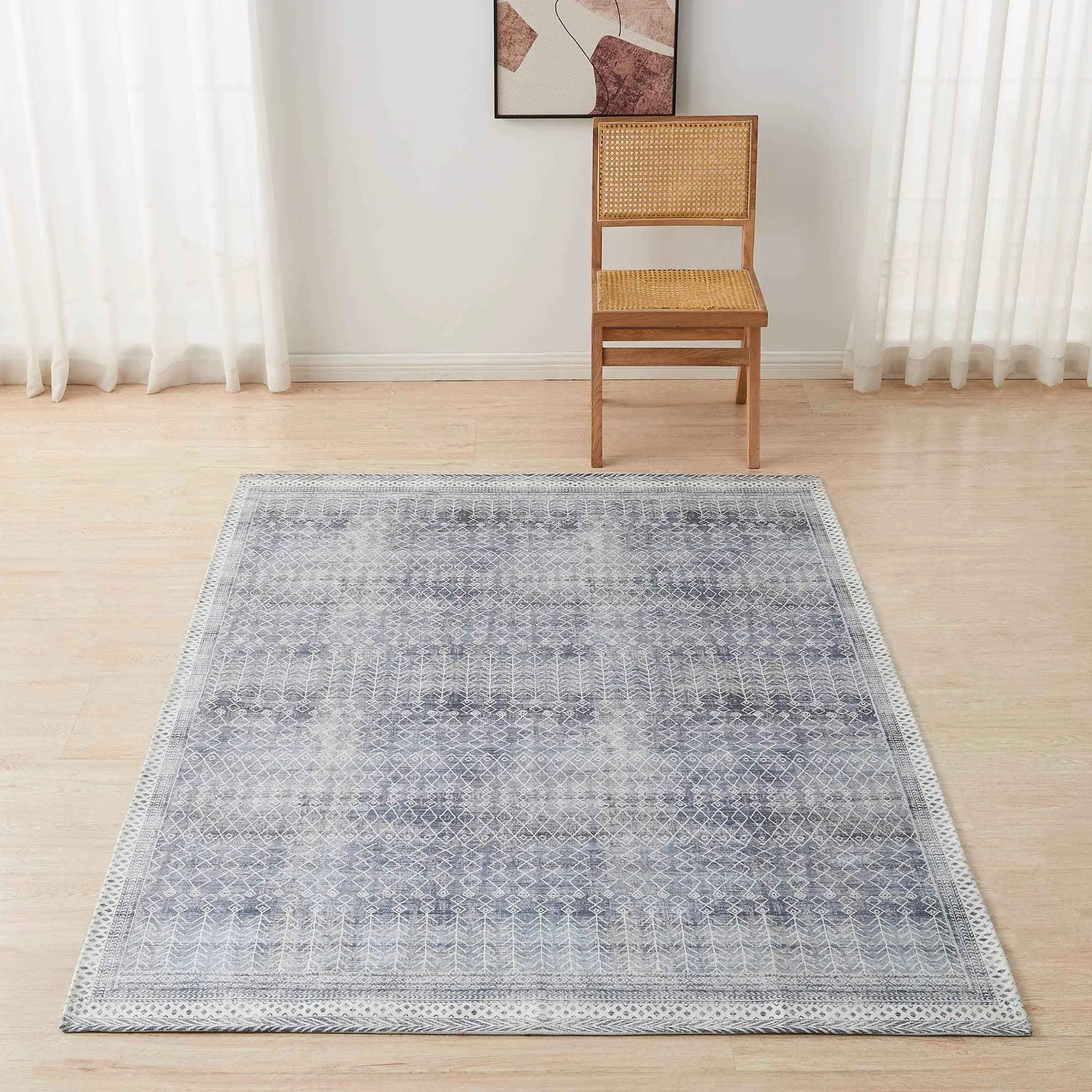 Versatile Distressed Moroccan Machine Washable Accent Area Rug 5 39 x 7 39 - Neve Collection Responsible