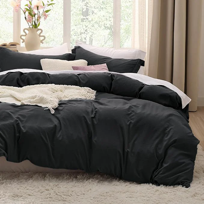 Crafted Bedsure Black Duvet Cover Queen Size - 3 Pieces Prewashed Extra Soft Bedding Set Includes 1 Duvet Cover 90x90 Inches with Zipper Closure amp 2 Pillow Shams Comforter Not Included Outstanding