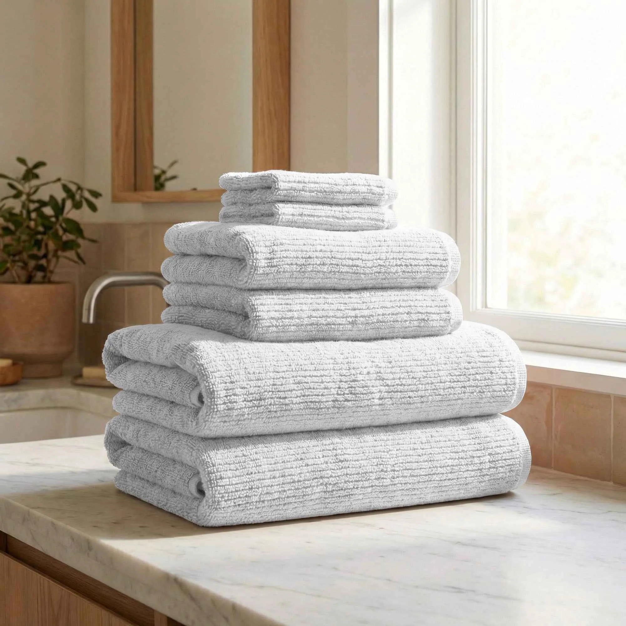 Durable Turkish Cotton Ribbed 6-Piece Bath Towel Set - Georgiana Collection Official
