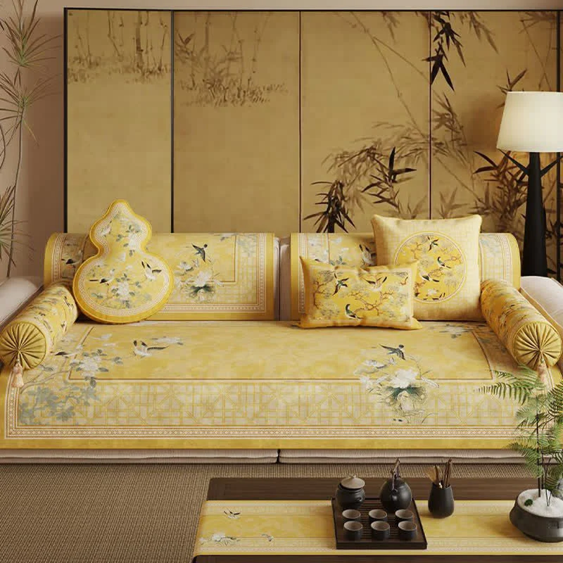 Certified Ownkoti Vintage Floral Bird Print Sofa Protector Next-Generation