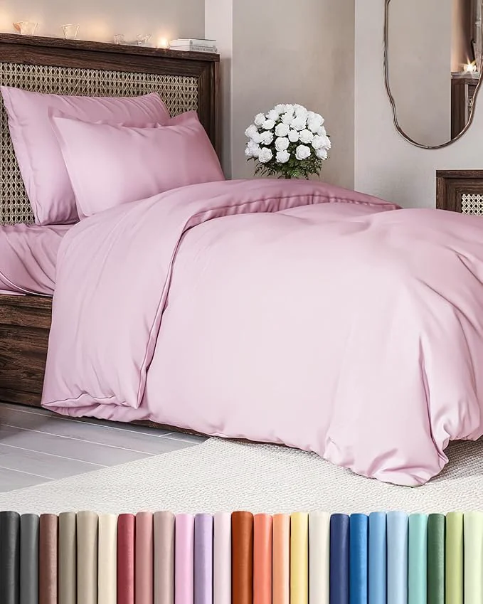 Exclusive Duvet Cover Twin Twin XL Size Set - Extra Soft Twin Twin XL Duvet Cover 68 quot x 90 quot with 1 Pillow Sham - Hotel Luxury Easy Care Fade w Zipper Closures amp Ties - Comfy amp Breathable Light Pink Premium