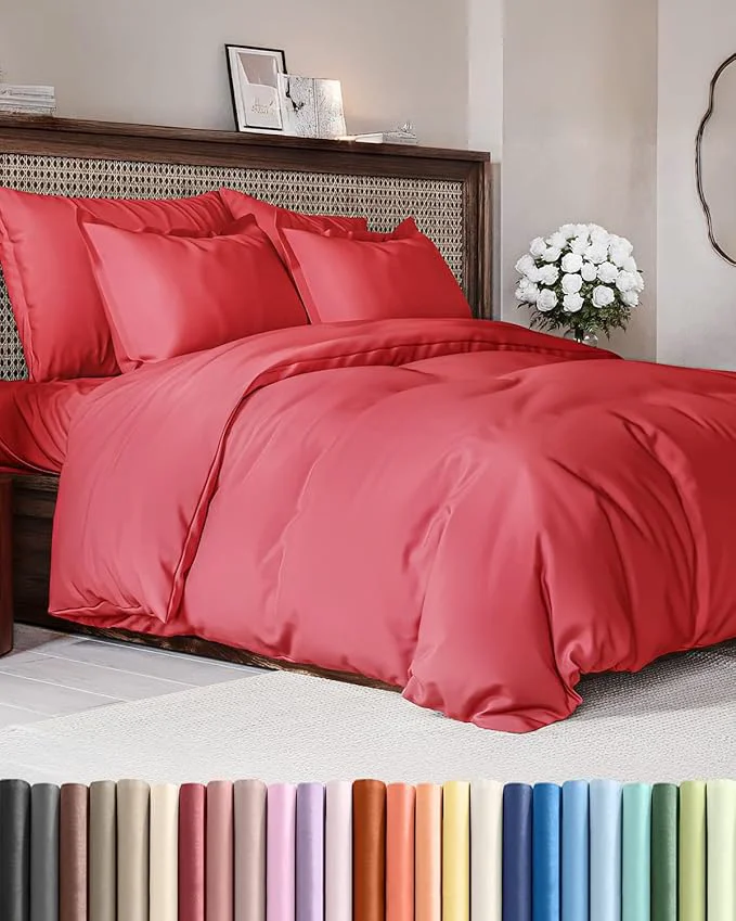 Functional Duvet Cover King Size Set - Extra Soft King Duvet Cover 104 quot x 90 quot with 2 Pillow Shams - Hotel Luxury Easy Care and Fade w Zipper Closures amp Ties - All Season Comfy Cozy amp Breathable Red Crafted