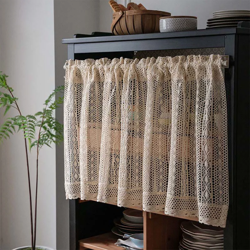 Lightweight Ownkoti Dot Pattern Crochet Tier Curtain Eco-Friendly