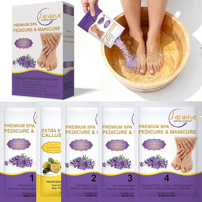 Elite Deluxe Pedicure Kit 5 Step Spa Set – Epsom Salt Soak Callus Remover Gel Premium Material