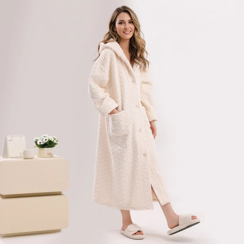 Exceptional Ownkoti Embossed Plush Coral Fleece Hooded Robe Luxury