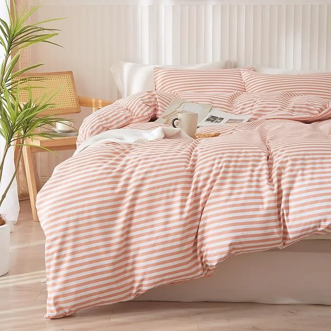 Classic Full Comforter Set Pink White Stripes Pattern Comforter Full Modern Style Striped Comforter with 2 Pillowcases Lightweight 3 Pieces Boho Bedding Comforter Farmhouse Striped Fluffy Comforter Set Premium