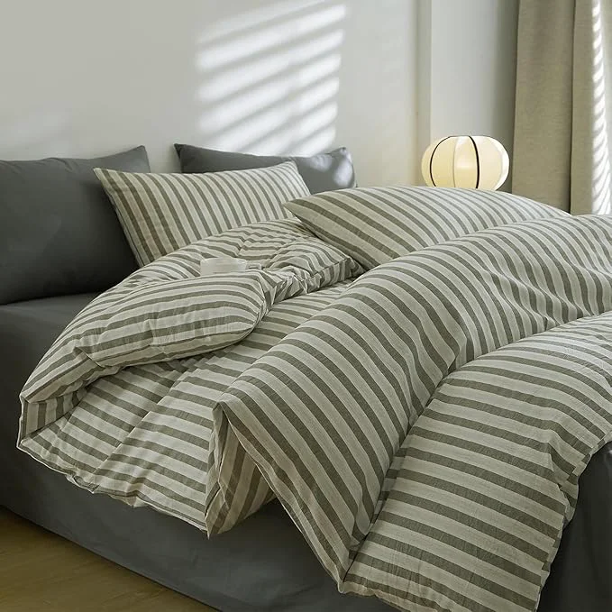 Consistent LifeTB Full Size Comforter Set Grey Striped Comforter Set 3 Pieces Retro Stripes Pattern Printed Comforter with 2 Pillowcases Fluffy Soft Lightweight Breathable Striped Bedding Set for All Seasons Sophisticated
