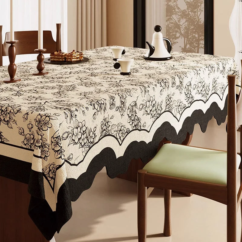 First-Class Ownkoti Black Floral Cotton Linen Tablecloth Modern