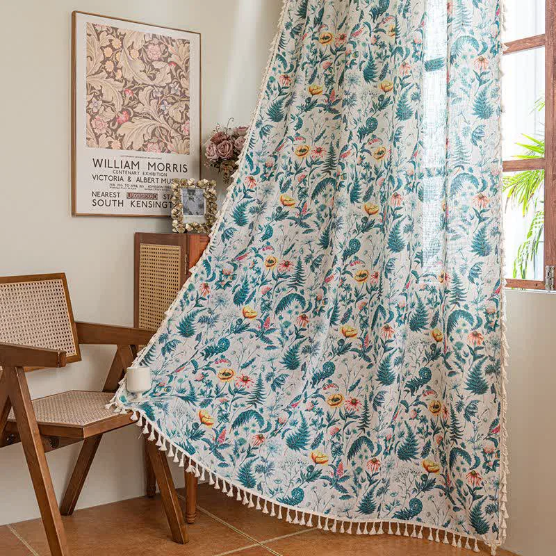 Consistent Ownkoti Tropical Style Botanical Floral Tassel Curtain Easy-to-Use