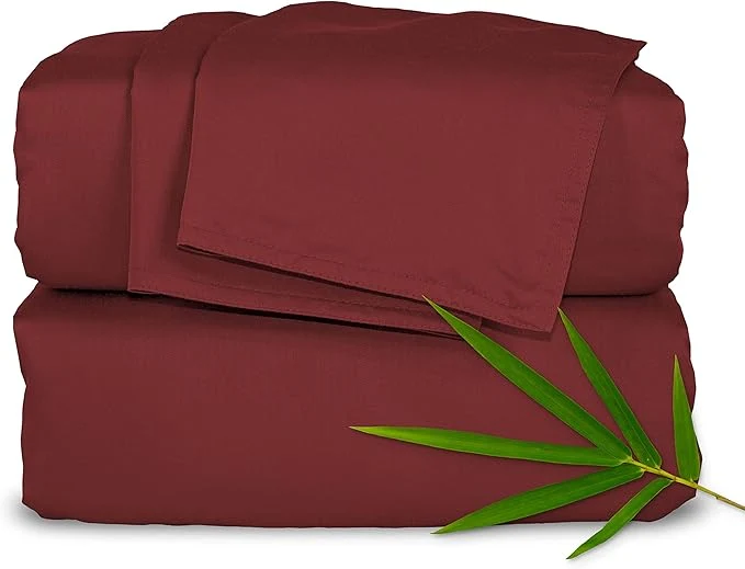 Effective Pure Bamboo Full Sheets Organic Viscose Derived from Bamboo Bed Sheet Set Luxuriously Soft amp Cooling Double Stitching 2 Year Quality Promise Full Merlot Unique