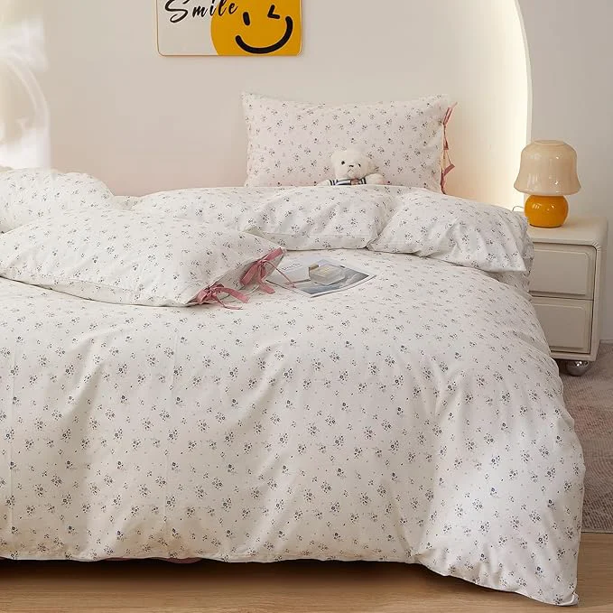 Solid VM VOUGEMARKET Girls Duvet Cover Queen Ditsy Floral Bedding Set Cotton Cottagecore Duvet Cover and 2 Pillowcase with Bow-tie Girls Cute Comforter Cover with Zipper Closure Enhanced