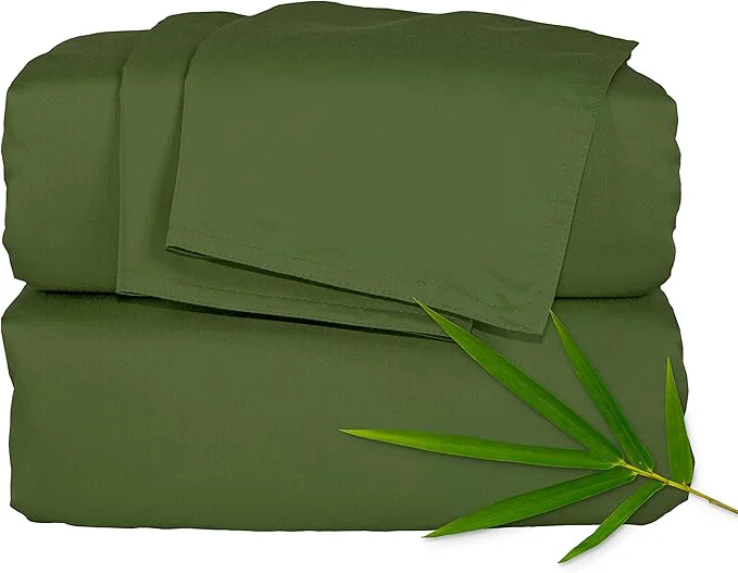 Expertly Made Pure Bamboo Split King Sheets Organic Viscose Derived from Bamboo Bed Sheet Set Soft amp Cooling Double Stitching 2 Fitted Sheets Split King Pesto High-Quality