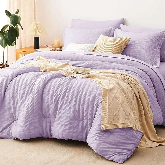 High-Performance CozyLux Full Size Comforter Sets with Sheets 7 Pieces Light Purple Seersucker Bed in a Bag Textured Luxury Soft Bedding Sets with Down Comforter Sheets Pillowcases amp Shams Lavender Official