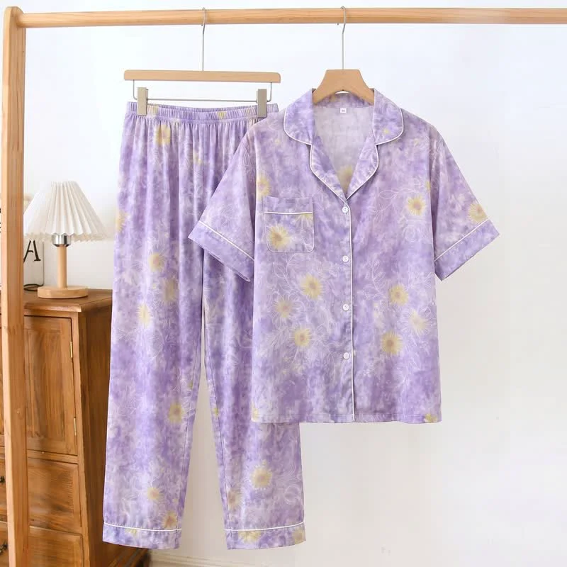 Efficient Ownkoti Artistic Style Sunflower Silky Loungewear Set Premium Material