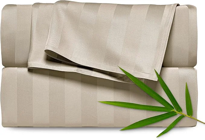 High-Performance Pure Bamboo California King Sheets Organic Viscose Derived from Bamboo Bed Sheet Set Soft amp Cooling Double Stitching 2 Year Quality Promise California King Jacquard Sand Effective