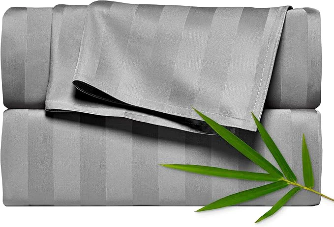Fine Pure Bamboo Twin Sheets Organic Viscose Derived from Bamboo Bed Sheet Set Luxuriously Soft amp Cooling Double Stitching 2 Year Quality Promise Twin Jacquard Stone High-Grade
