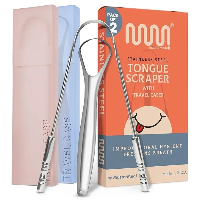Superior MasterMedi Tongue Scraper with Multicolor Cases Stainless Steel Tongue Breathable