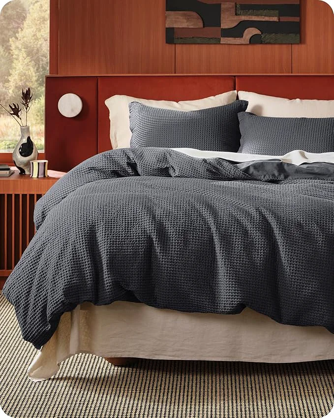 Practical Bedsure Cotton Duvet Cover Queen - Cotton Waffle Weave Charcoal Duvet Cover Queen Size GentleSoft™ and Breathable Bedding Set for All Season 3 Pieces 90 quot x90 quot Durable