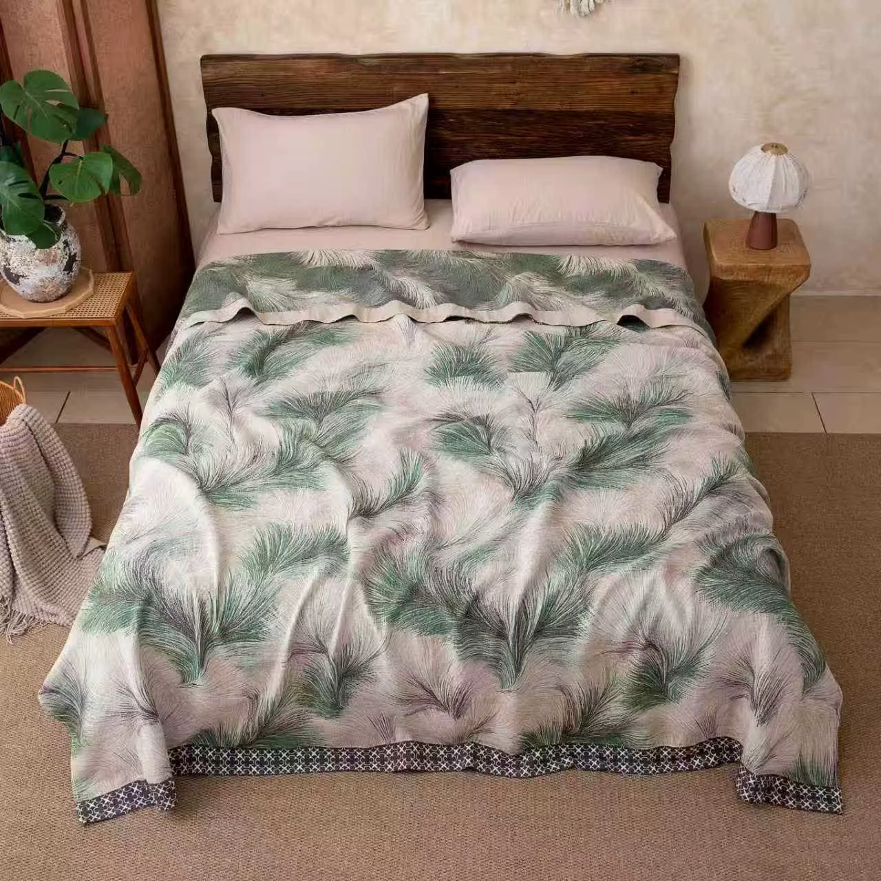 Fashionable Ownkoti Rustic Botanical Cotton Gauze Blanket Official