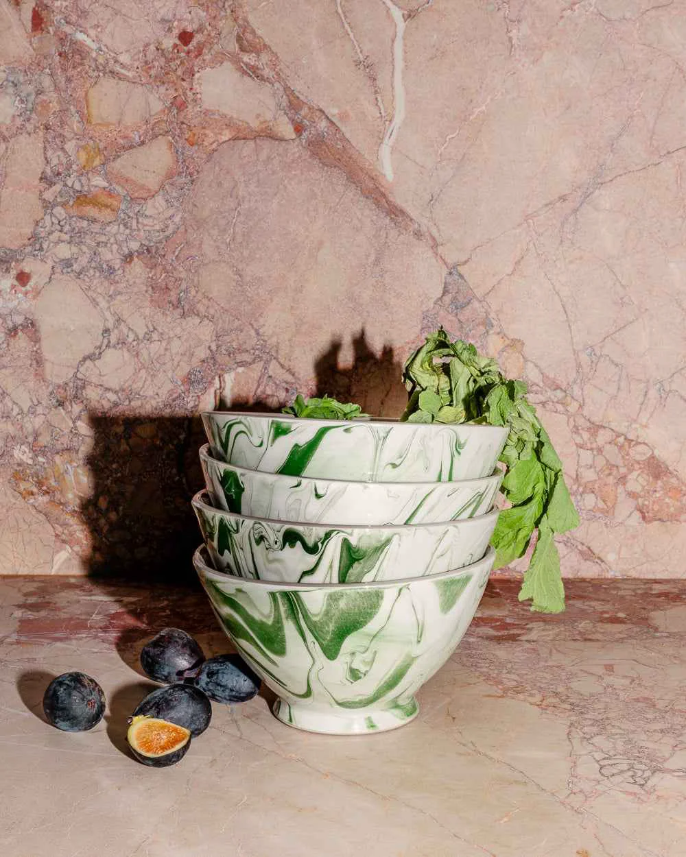 Superior Marbled Olive Ramen Bowl - Set of 4 Excellent