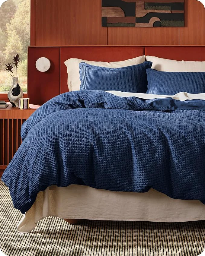 First-Class Bedsure Cotton Duvet Cover Set - Cotton Waffle Weave Navy Duvet Cover Oversized King Size GentleSoft™ and Breathable Bedding Set for All Season 3 Pieces 120 quot x98 quot Durable