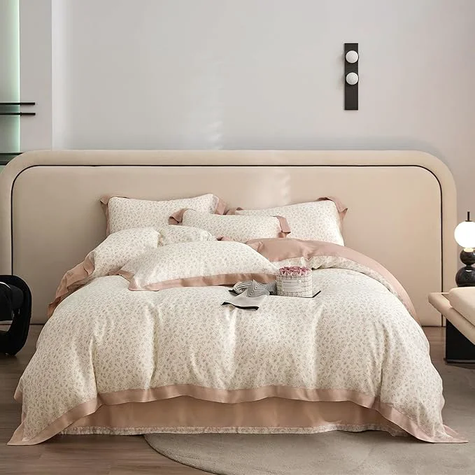 Top-Quality VM VOUGEMARKET Blush Pink Duvet Cover Twin Cooling Lyocell Teen Girls Flower Leaves Duvet Cover with Zipper Closure Romantic Ruffle Bedding Sets Twin 68x86 Inch Unique