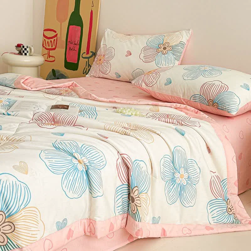 Secure Ownkoti Line Art Floral Print Cotton Quilt Genuine