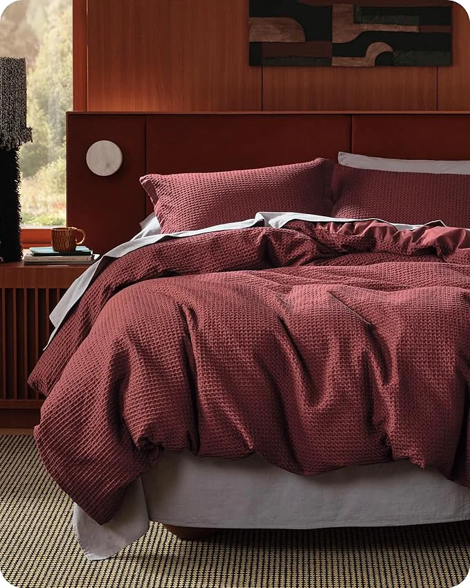 Expertly Made Bedsure Cotton Duvet Cover King - Cotton Waffle Weave Maroon Red Duvet Cover King Size GentleSoft™ and Breathable Bedding Set for All Season 3 Pieces 104 quot x90 quot Trendy
