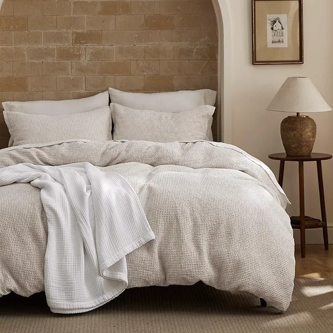 Clean Bedsure Waffle Duvet Cover King - Cotton Duvet Cover Linen Color Space-Dyed for Enhanced Bedroom Aesthetics GentleSoft™ and Stylish All-Season 3-Piece Bedding Set with Button Closure 104 quot x90 quot Smooth
