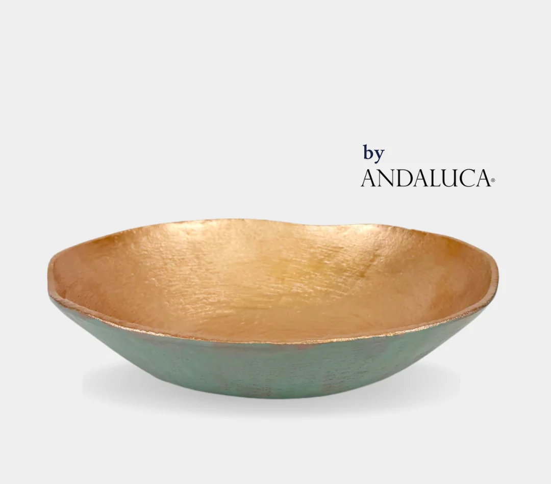 Refined Turquoise Copper Finish Decorative 15 inch Bowl by Andaluca Home Stylish