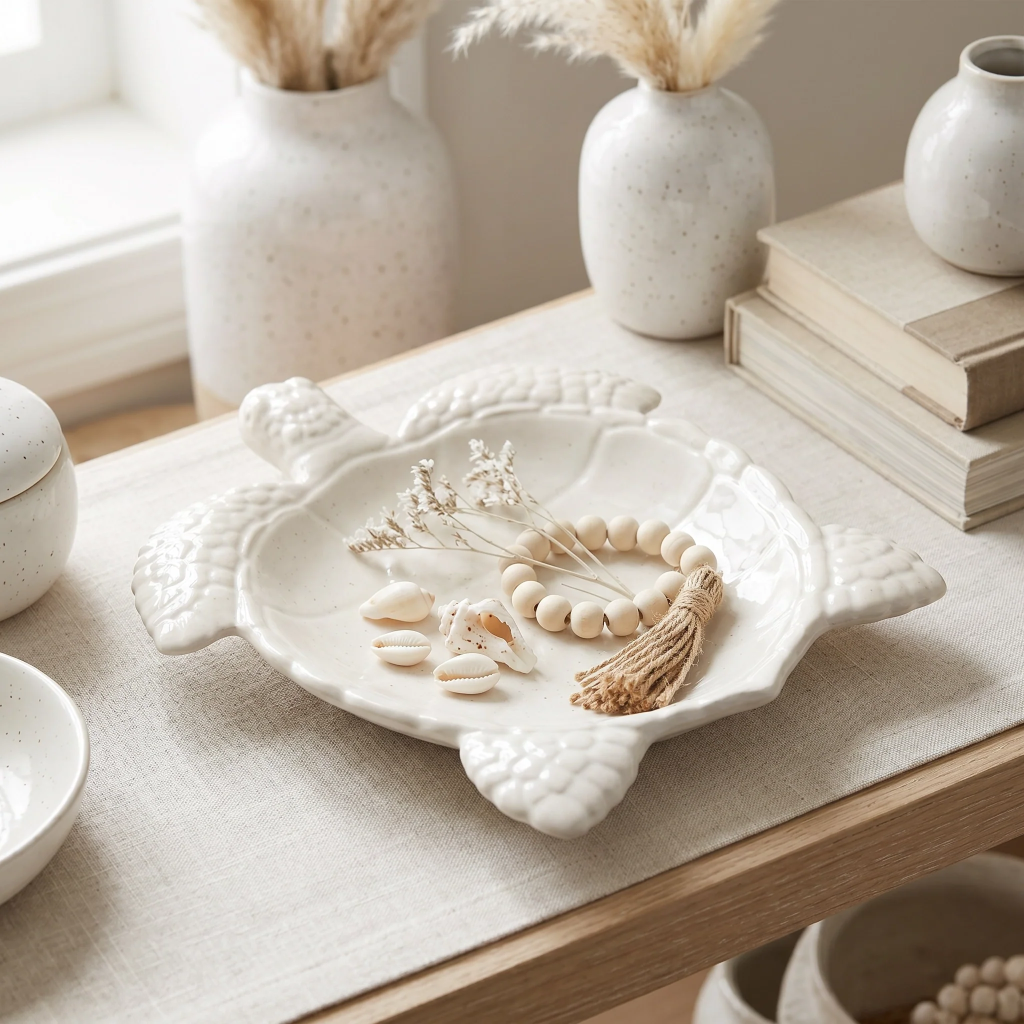 Easy-to-Use Sea Turtle Decorative Tray Gypsum White 9 quot Effective