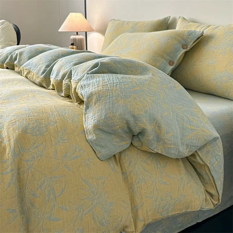 Genuine Ownkoti Artistic Floral amp Leaf Cotton Gauze Bedding 4PCS High-Quality