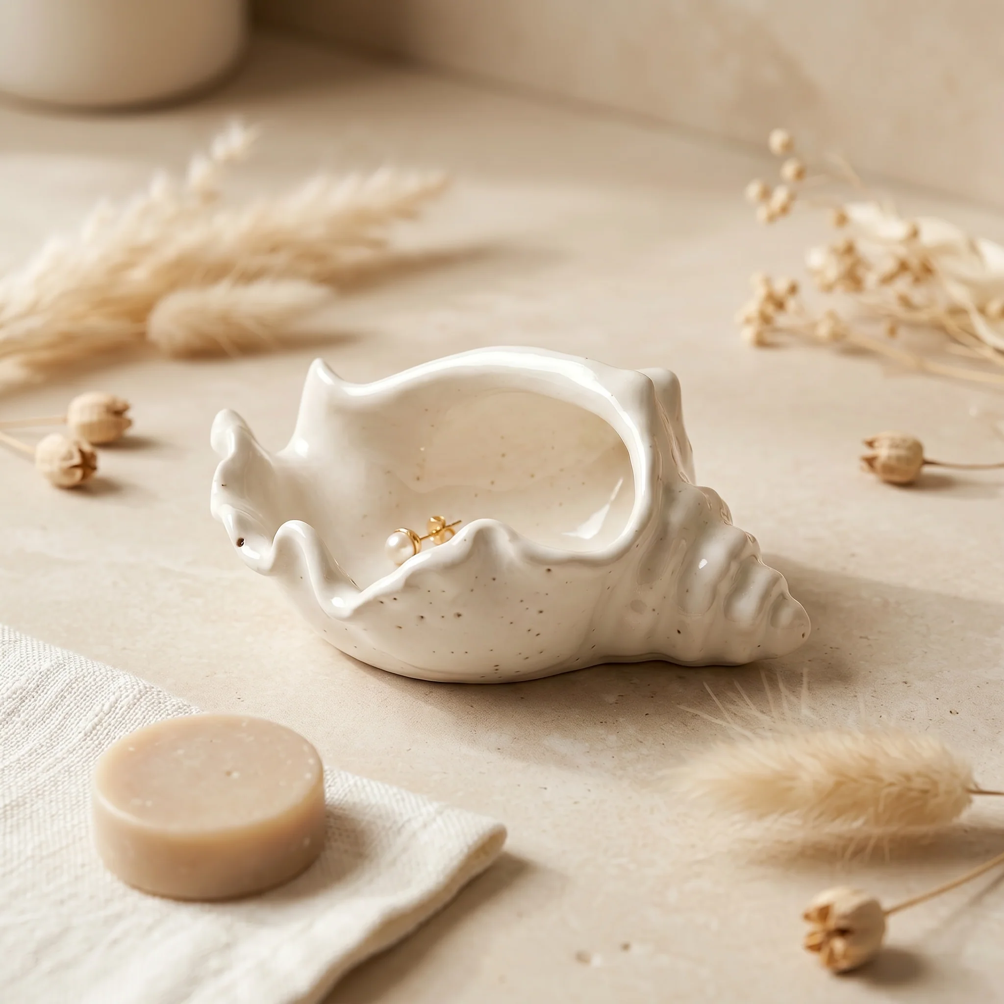 Casual Conch Shell Bowl Gypsum White 6 quot Fine