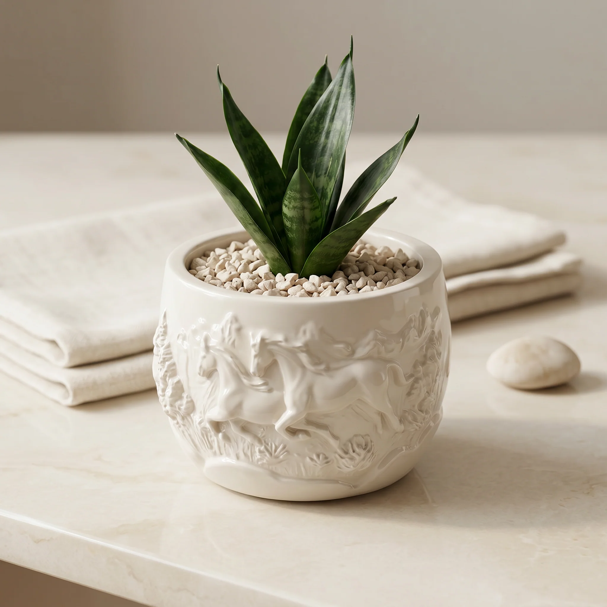 Versatile Mustang Horse Relief Planter Gypsum White 3 quot Reusable