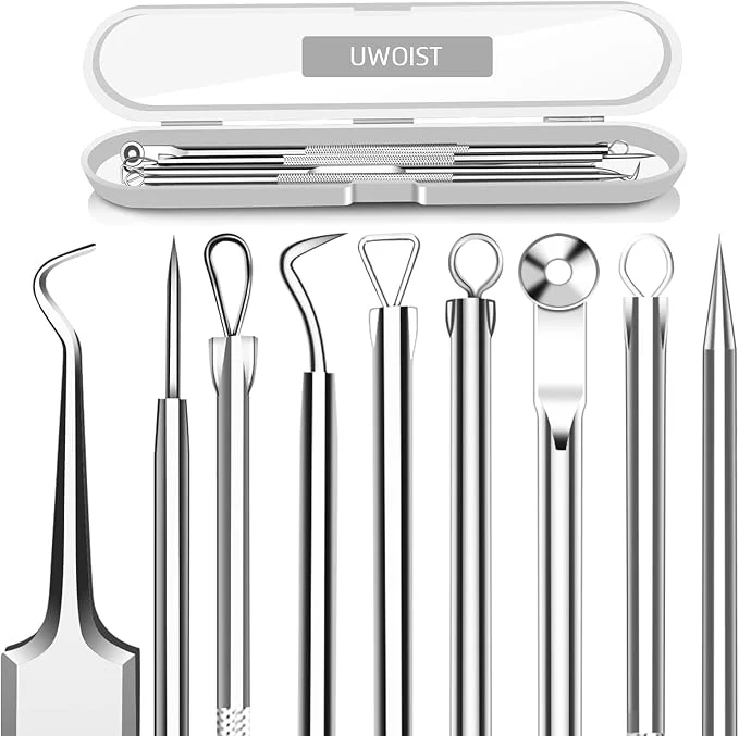 Fine 5PCS Blackhead Remover Comedone Extractor Curved Blackhead Tweezers Kit Unique