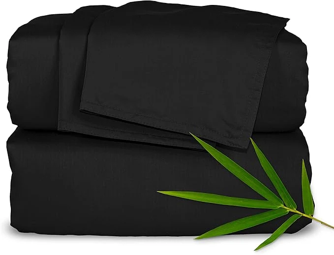 Relaxed Pure Bamboo California King Sheets Organic Viscose Derived from Bamboo Bed Sheet Set Soft amp Cooling Double Stitching 2 Year Quality Promise California King Black Clean
