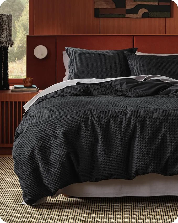 Relaxed Bedsure Cotton Duvet Cover Queen Size - Cotton Waffle Weave Black Duvet Cover Queen Size GentleSoft™ and Breathable Bedding Set for All Season 3 Pieces 90 quot x90 quot Official
