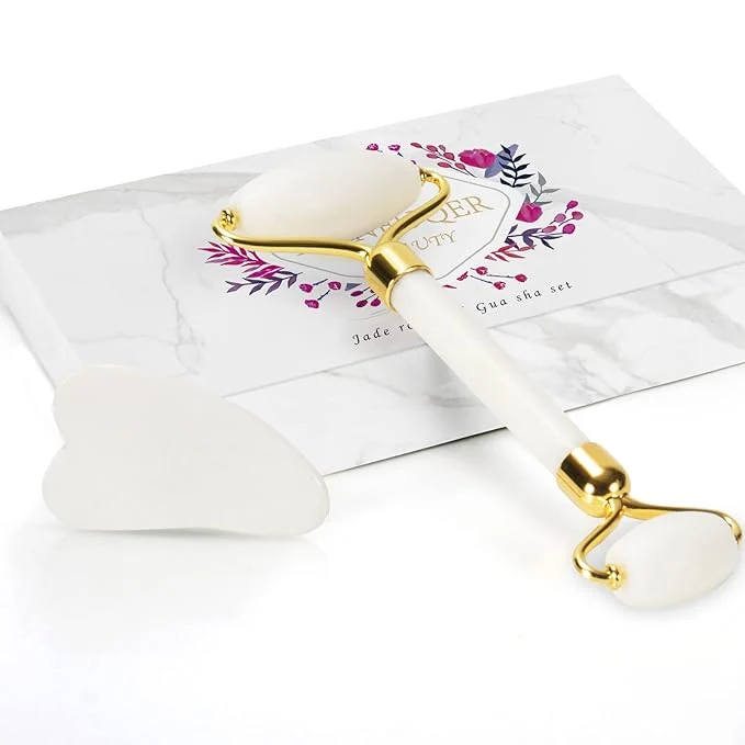 Trendy Gua Sha Facial Massage Tool Jade Roller Set Facial Massager Efficient