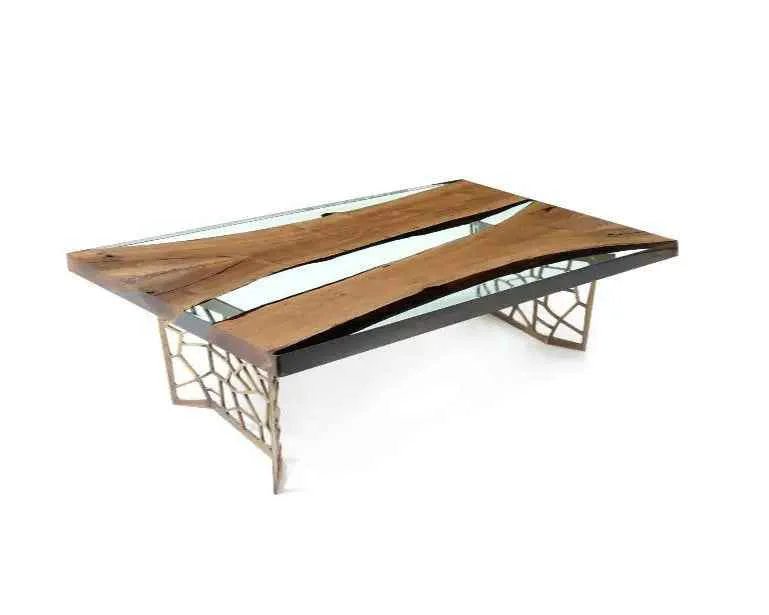 Lightweight Custom Resin River Walnut Coffee Table Voronoi Collection Unique