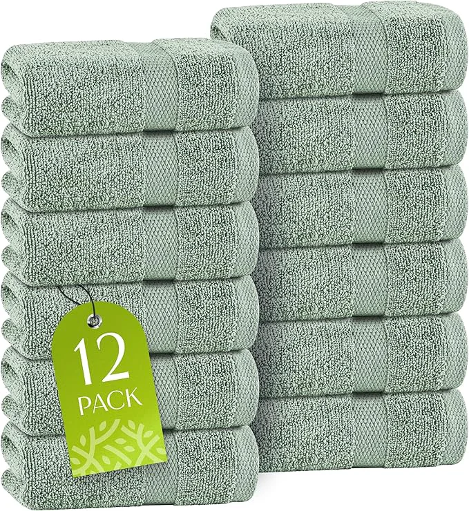 Specialty White Classic Green Washcloths Set Convenient