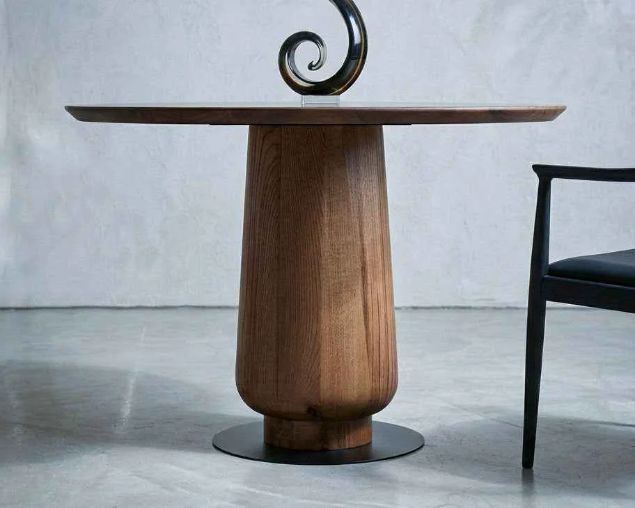 Safe Modern Round Walnut Pedestal Dining Table Sustainable