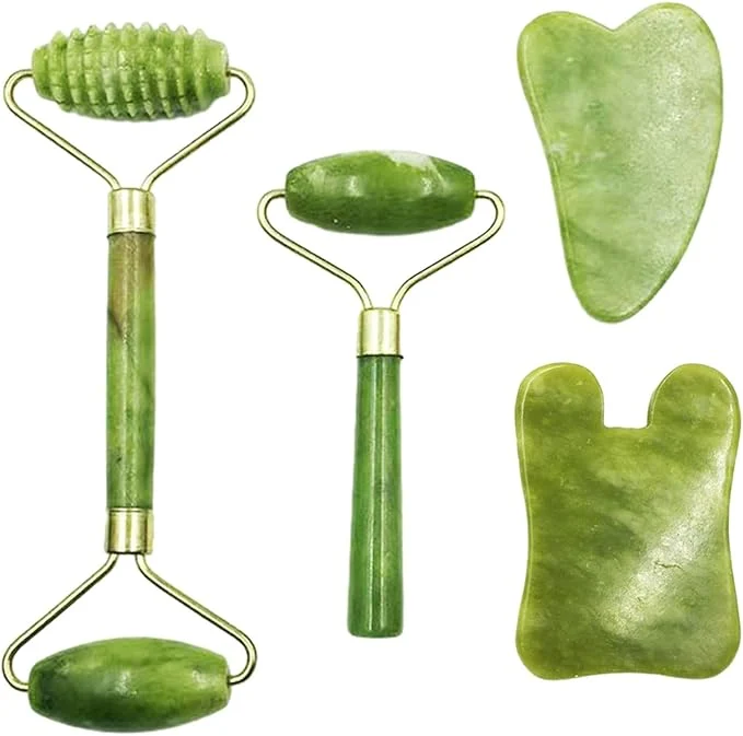 Enhanced Bibabala 4-PCS Face Roller and Gua Sha Set Skin Care Roller Jade Roller Set Sustainable
