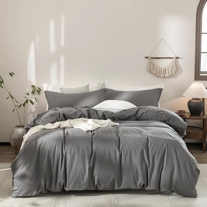 Top-Quality Dark Grey Duvet Cover Oversize Queen Size Bedding Set Cover Washed Cotton Duvet Cover with Zipper Closure and 2 Pillowcases 98inch x 98inch Powerful